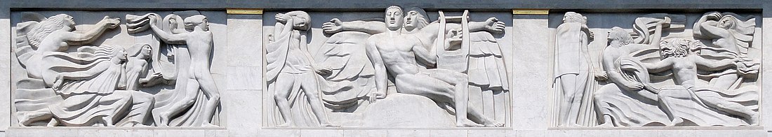 Antoine Bourdelle, 1910-12, Apollon et sa meditation entouree des 9 muses (The Meditation of Apollon and the Muses), bas-relief, Theatre des Champs Elysees DSC09313.jpg