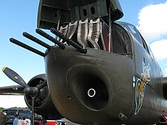 B-25H Gunship Barbie III showing 75mm M5 gun and 4 .50 Browning machine guns