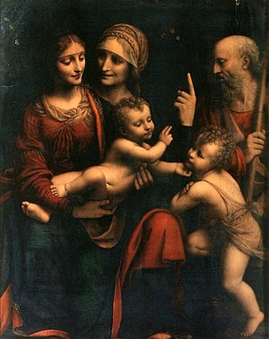 Holy Family with Saints Anne and John the Baptist (c. 1530) by Bernardino Luini B Luini Sacra Famiglia con S Giovannino S Anna Milano Ambrosiana.jpg