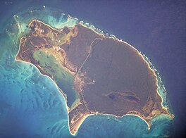 Satellite image of Barbuda with Codrington Lagoon on the west of the island