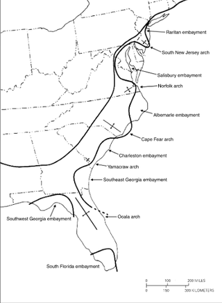 <span class="mw-page-title-main">Salisbury Embayment</span> Prehistoric sea (65–5mya) over the United States East Coast