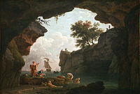 Zwemmers nabij een grot