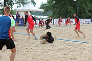 Deutsch: Beachhandball Europameisterschaften 2019 (Beach handball Euro); Tag 3: 4. Juli 2019 – Männer, Hauptrunde Gruppe II, Frankreich-Kroatien 0:2 (16:24, 10:27) English: Beach handball Euro; Day 3: 4 July 2019 – Men Main Round Group II – France-Croatia 0:2 (16:24, 10:27)