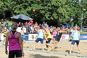 Deutsch: Beachhandball Europameisterschaften 2019 (Beach handball Euro); Tag 1: 2. Juli 2019 – Männer, Vorrunde Gruppe A, Deutschland-Norwegen 2:0 (22:14, 22:20) English: Beach handball Euro; Day 1: 2 July 2019 – Men Preliminary Round Group A – Germany-Norway 2:0 (22:14, 22:20)