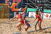 Deutsch: Beachhandball Europameisterschaften 2019 (Beach handball Euro); Tag 2: 3. Juli 2019 – Frauen, Vorrunde Gruppe A, Kroatien-Rumänien 2:0 (16:11, 11:8) English: Beach handball Euro; Day 2: 3 July 2019 – Women Preliminary Round Group A – Croatia-Romania 2:0 (16:11, 11:8)