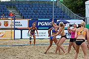 Deutsch: Beachhandball Europameisterschaften 2019 (Beach handball Euro); Tag 5: 6. Juli 2019 – Frauen, Halbfinale, Ungarn-Niederlande 2:0 (19:16, 15:12) English: Beach handball Euro; Day 5: 6 July 2019 – Semifinal Women – Hungary-Netherlands 2:0 (19:16, 15:12)