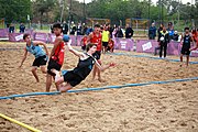 Deutsch: Beachhandball bei den Olympischen Jugendspielen 2018; Tag 6, 12. Oktober 2018; Jungen, Platzierungssspiel Ränge 9-10 – Chinese Taipei (Taiwan)-Uruguay 2:1 English: Beach handball at the 2018 Summer Youth Olympics at 12 October 2018 – Boy's Placement Match 9-10 – Chinese Taipei (Taiwan)-Uruguay 2:1