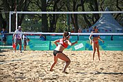 Deutsch: Beachvolleyball bei den Olympischen Jugendspielen 2018; Tag 8, 14. Oktober 2018; Mädchen, Achtelfinale – Bolivien-Puerto Rico 0:2 (18–21/18–21 ) English: Beach volleyball at the 2018 Summer Youth Olympics at 14 October 2018 – Girls Round of 16 – Bolivia-Puerto Rico 0:2 (18–21/18–21 )