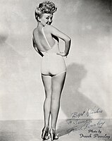 Actress and World War II pin-up girl Betty Grable wearing another variant of the pompadour style, 1943