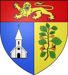 Coat of arms of La Chapelle-du-Bois-des-Faulx, Eure, featuring an orange flower.
