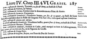 “Castrum de Bosisone”. Extrait de la page 287 de La chorographie ou Description de Provence et l'histoire chronologique du même pays par le sieur Honoré Bouche. Aix, 1664.
