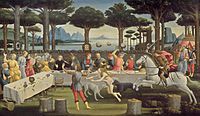 Tercer episodio de La historia de Nastagio degli Onesti , 1483, de Sandro Botticelli (donación Cambó).