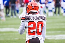 Boddy-Calhoun with the Browns in 2018 Briean Boddy-Calhoun (44286418431).jpg