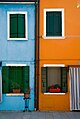 2 houses, blue and orange