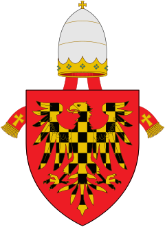 Brasão de Inocêncio com a tiara papal de apenas uma coroa, atribuída ao pontífice posteriormente.