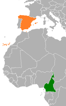 Kamerun va Ispaniyaning joylashgan joylarini ko'rsatadigan xarita