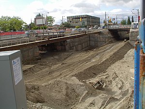 Cut and cover construction on Cambie Street at Cambie and 41st Avenue, June 7, 2007