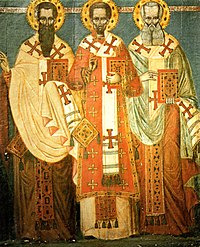 The Three Hierarchs, one of the paintings brought to Corsica by the Greek colonists in 1676.