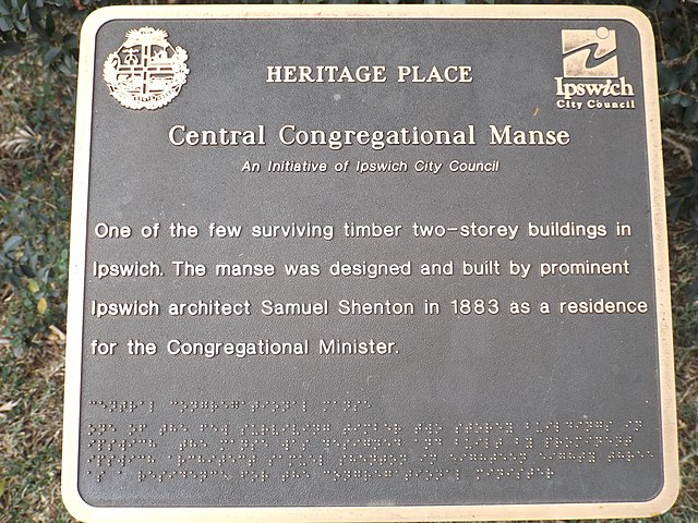 Council plaque at the Central Congregational Church Manse, 2015