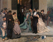 At Dawn (1875) by Charles Hermans depicts 19th-century Belgium's class inequality. Charles Hermans.jpg