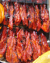 Char siu is a popular way to flavor and prepare barbecued pork in Cantonese cuisine. Charsiu.jpg