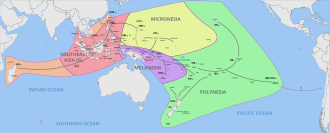 Map showing the Neolithic Austronesian migrations into the islands of the Indo-Pacific Chronological dispersal of Austronesian people across the Pacific.svg