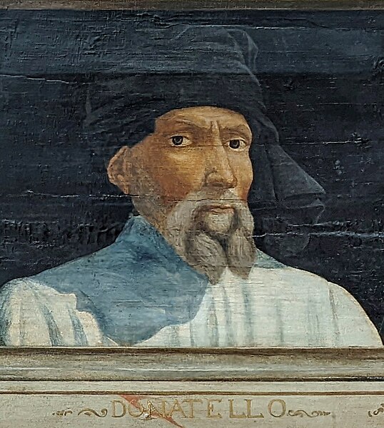 Donatello, an imagined 16th-century portrait by an unknown artist (The former attribution to Paolo Uccello is no longer accepted.)