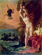 Eugène Delacroix, Perseus and Andromeda, c. 1853, follows the mainstream in depicting Andromeda as light-skinned.