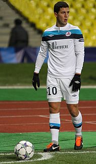 Eden Hazard au point de corner, contre le CSKA Moscou en Ligue des Champions