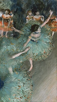 Cuadro "Bailarina verde" de Edgar Degas. Estilo impresionista.