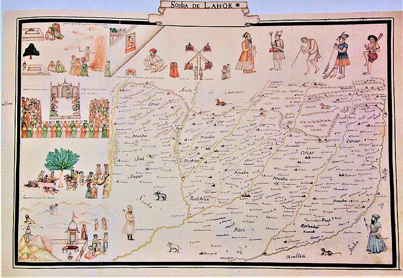 File:Elaborately illustrated map of the Lahore Subah of the Mughal Empire commissioned by Jean Baptiste Joseph Gentil, ca.1770.jpg