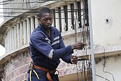 Cameroon photographs taken on 2017-09-27, Electricians, Electricity in Cameroon, Images from Wiki Loves Africa 2017, Images from Wiki Loves Africa 2017 in Cameroon, Images from Wiki Loves Africa 2017 to check, Men at work in Cameroon, Self-published work, Uploaded via Campaign:wlafrica
