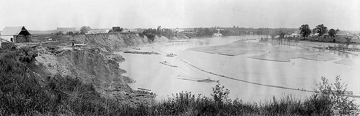 Uma fotografia em preto e branco do deslizamento de terra em Saint-Alban em 1894.