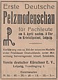 Zeitungsannonce zur ersten Deutschen Pelzmodenschau 1921