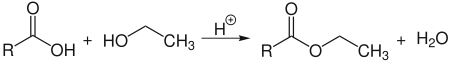 Carboxylic acids react with ethanol to form ethyl esters and water