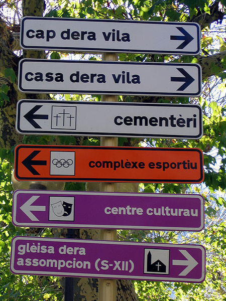 Aranese signage in Bossòst, Val d'Aran, Spain