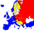 Die Sowjetunion wollte neutrale Staaten zwischen dem Warschauer Pakt und der NATO haben. Sie sind hier gelb.