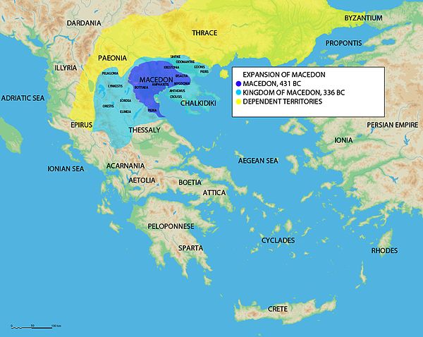 The expansion of the ancient Macedonian Kingdom up to the death of Phillip II