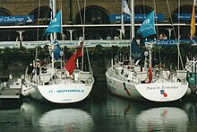 Two of the yachts in St Katharine Docks, London before the start of the race. Global Challenge 1996 yachts.jpg