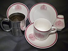 Granville Hotel cup & saucer, pepper shaker, plate and nickel-plated tankard. Granville Hotel crockery.JPG