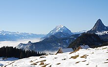 Inversionswetterlage mit tiefer liegender Frostgrenze im Ennstal, Hinteregger Alm, Warscheneckgruppe