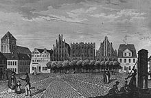 Greifswald, Marktplatz von Südwesten um 1840