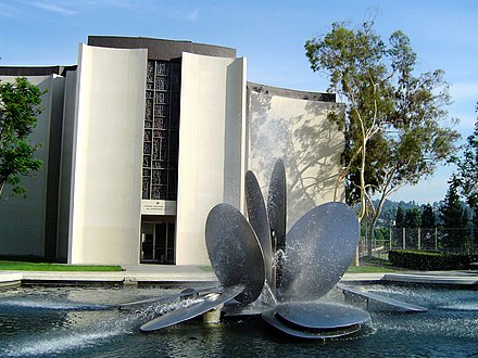 Herrick Interfaith Center, built 1964, with Water Forms II in the foreground.