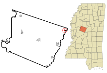Holmes County Mississippi Incorporated and Unincorporated areas West Highlighted.svg