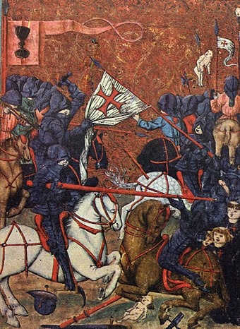 Battle between Hussites and crusaders during the Hussite Wars; Jena Codex, 15th century