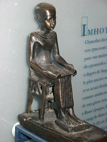Statuette of ancient Egyptian physician Imhotep, the first physician from antiquity known by name