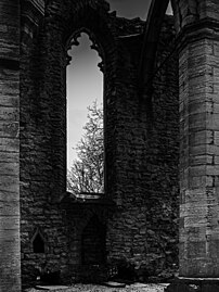 Interior of Saint Catherine church ruin in winter, Visby