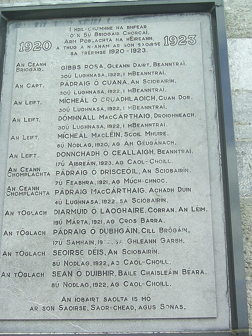 Irish War of Independence commemorative plaque