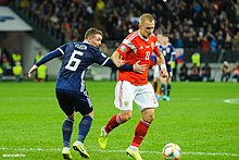 Scotland national football team in competition against Russia, 2019