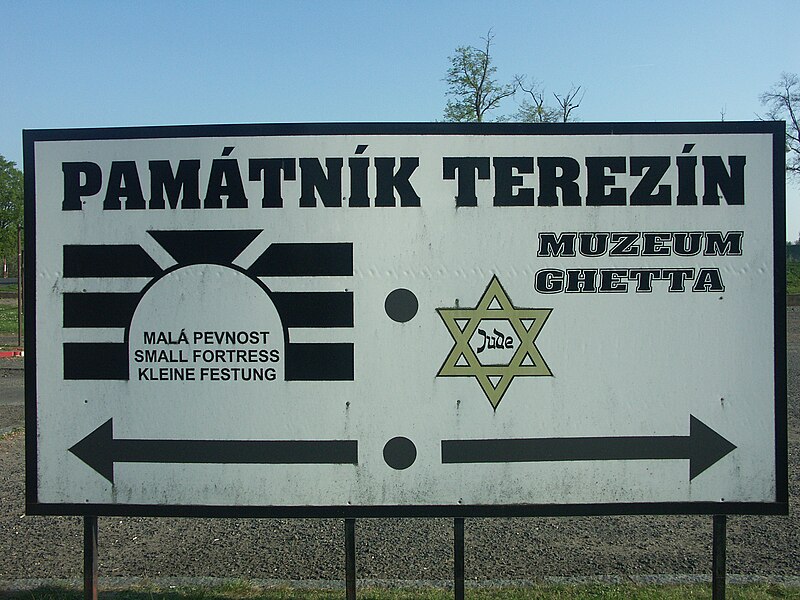 cartel a la entrada de Theresienstadt